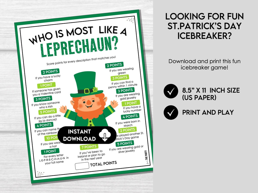 Who Is Most Like a Leprechaun Game, St. Patrick's Day Party Game, St. Patrick's Day Party Game, St. Patrick's Day Icebreaker Game for Adults - Before The Party