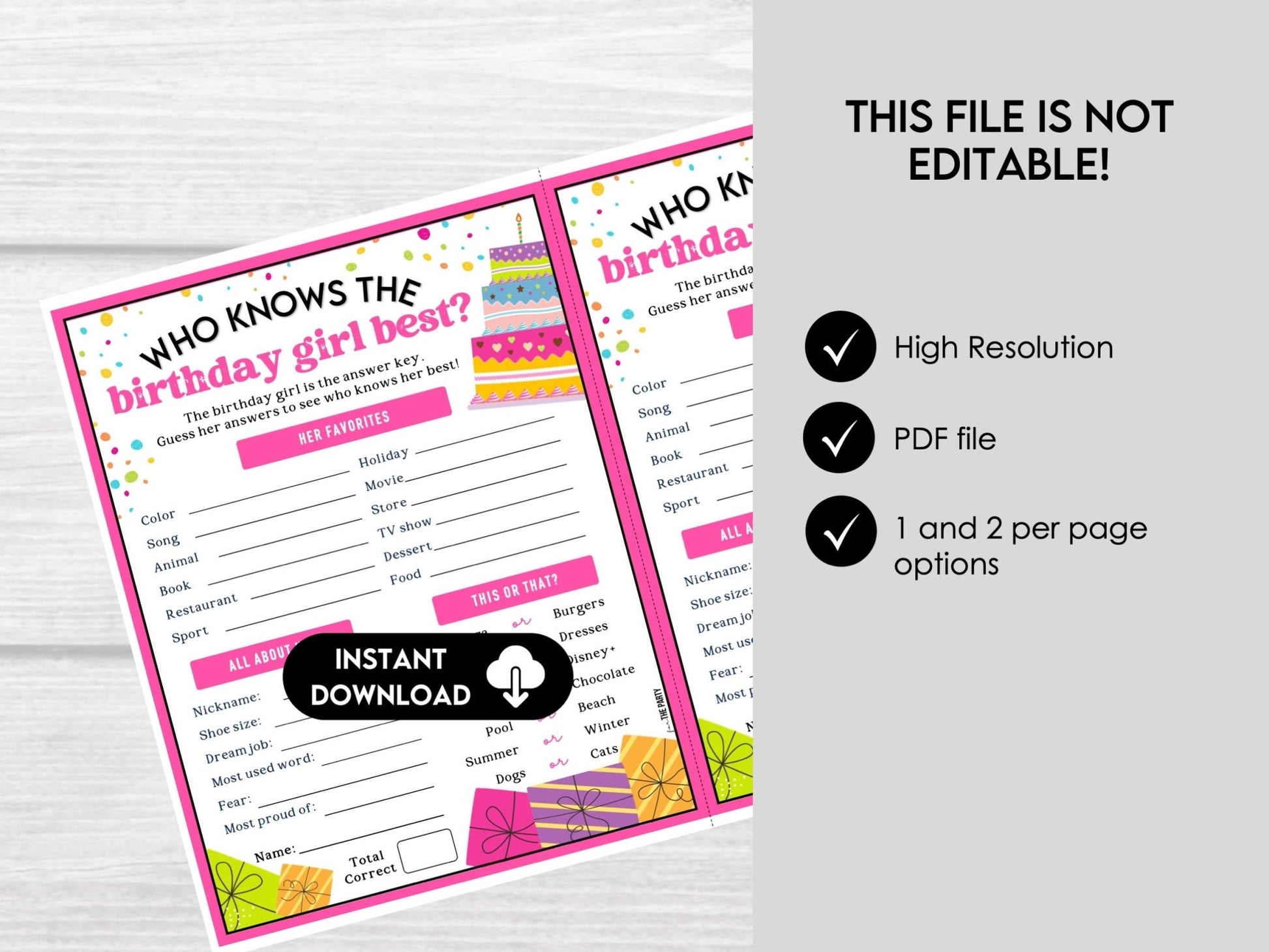 Who Knows The Birthday Girl Best, Printable Birthday Girl Trivia Game, Birthday Party Game for Girls, How Well Do You Know The Birthday Girl - Before The Party