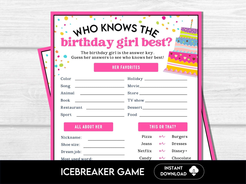 Who Knows The Birthday Girl Best, Printable Birthday Girl Trivia Game, Birthday Party Game for Girls, How Well Do You Know The Birthday Girl - Before The Party