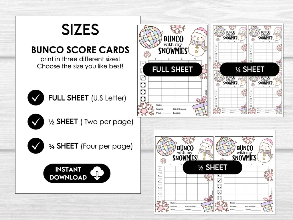 Winter Bunco Score Sheets, Bunco Party Kit, Winter Bunco, Bunco with my Snowmies - Before The Party