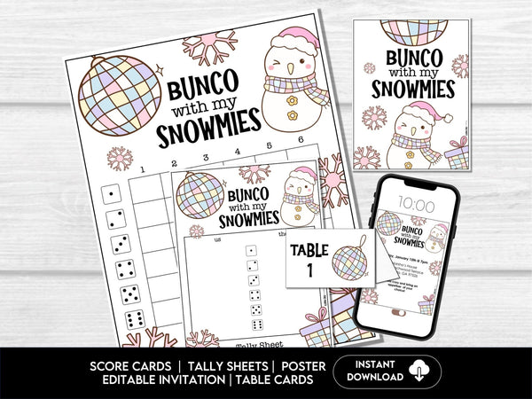 Winter Bunco Score Sheets, Bunco Party Kit, Winter Bunco, Bunco with my Snowmies - Before The Party