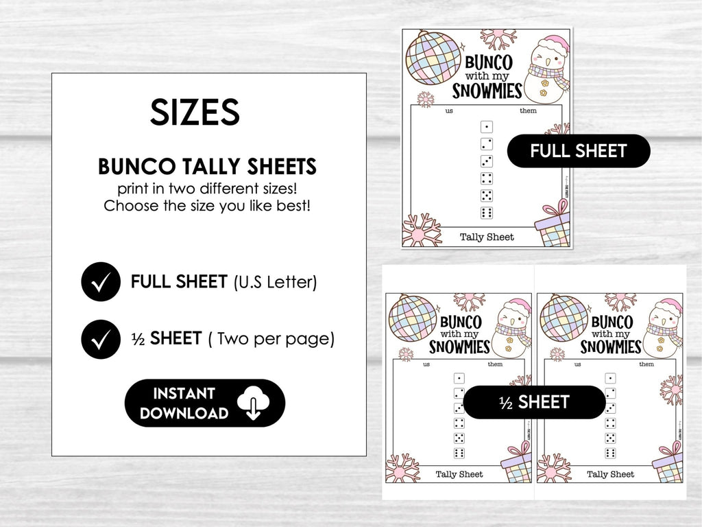 Winter Bunco Score Sheets, Bunco Party Kit, Winter Bunco, Bunco with my Snowmies - Before The Party