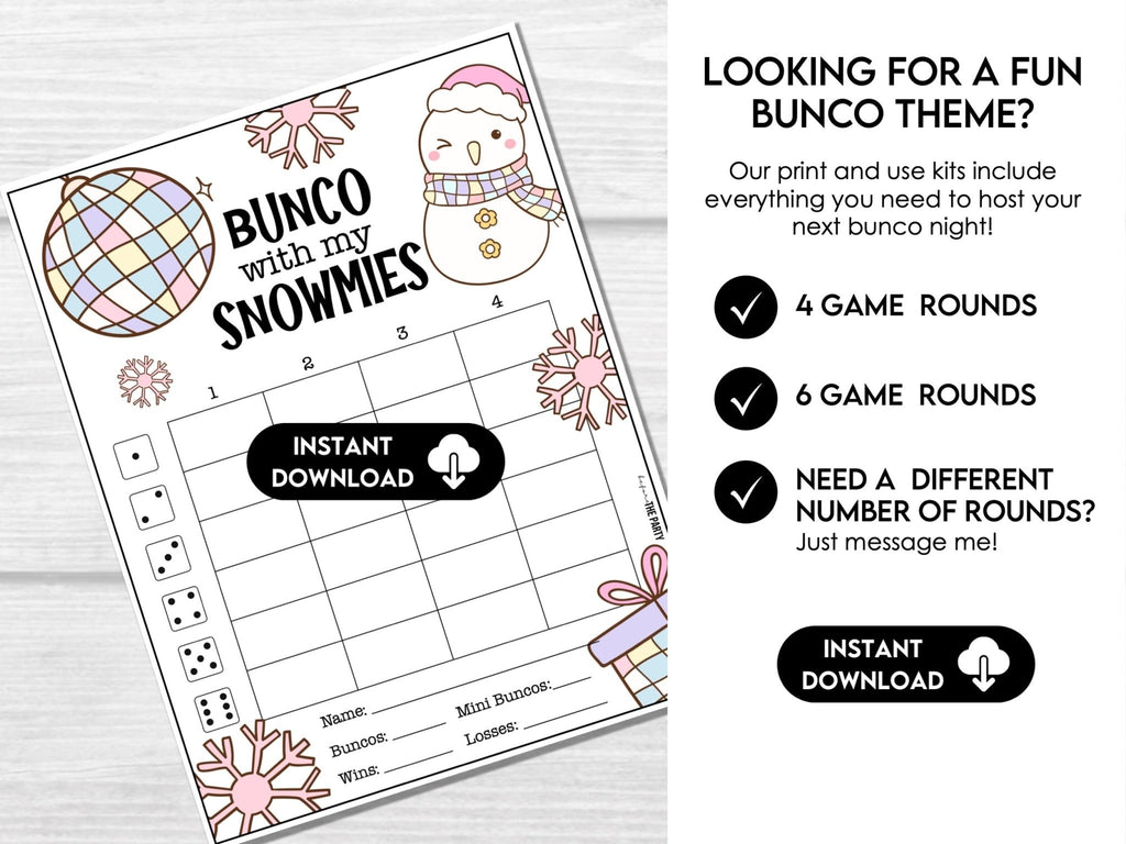 Winter Bunco Score Sheets, Bunco Party Kit, Winter Bunco, Bunco with my Snowmies - Before The Party