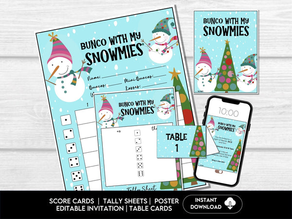 Winter Bunco Score Sheets, January Bunco Game, Snowman Bunco Invitation, Fun Bunco Party Kit (Copy) - Before The Party