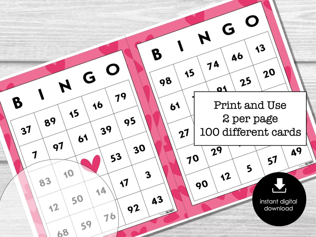 100 Valentines Day Bingo Cards | 1 Per Page | 2 Per Page | Fun Valentine's Day Party Game | Printable Valentine Party Game | Kids | Adults - Before The Party