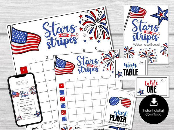 4th of July Bunco Score Cards, July Fourth Party Bunco Invitation, July Bunco Night, Bunco Game Party Printable, Patriotic, Labor Day, BUNKO - Before The Party