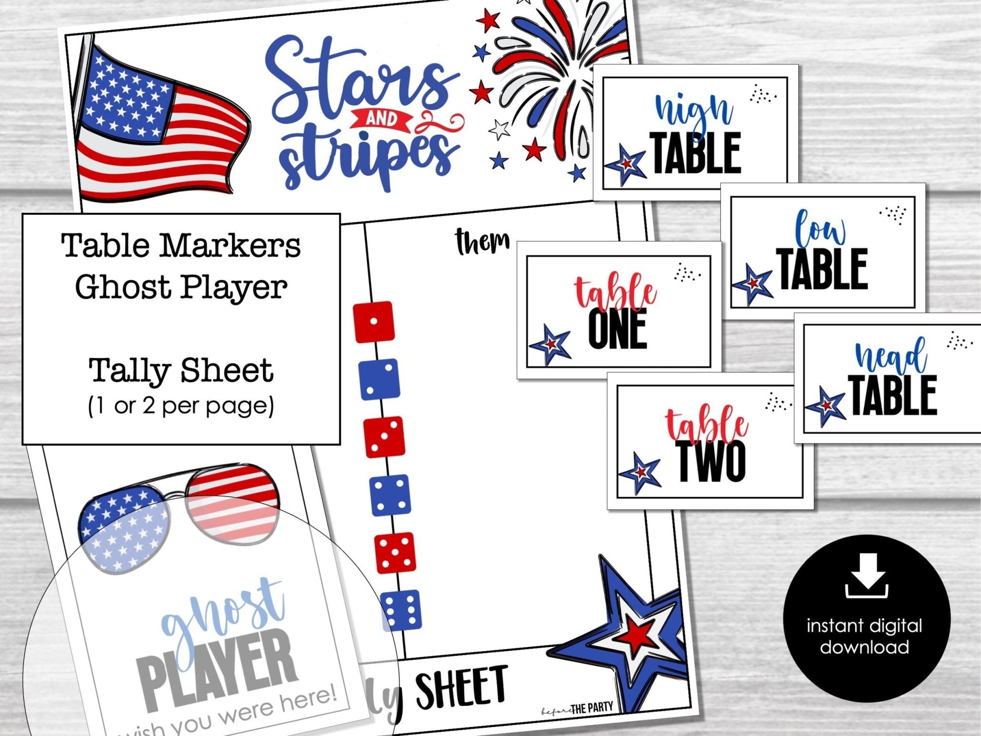 4th of July Bunco Score Cards, July Fourth Party Bunco Invitation, July Bunco Night, Bunco Game Party Printable, Patriotic, Labor Day, BUNKO - Before The Party