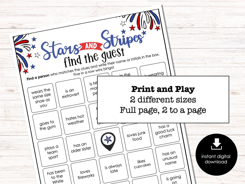 4th of July Find the Guest Bingo, Printable Party Game, Game for Adults & Kids, Fun Ice breaker Game, BBQ Party Game, Picnic Mingle Activity - Before The Party