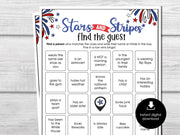 4th of July Find the Guest Bingo, Fun Ice breaker Game, BBQ Party Game, Picnic Mingle Activity