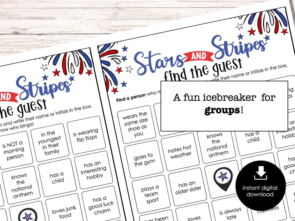 4th of July Find the Guest Bingo, Printable Party Game, Game for Adults & Kids, Fun Ice breaker Game, BBQ Party Game, Picnic Mingle Activity - Before The Party