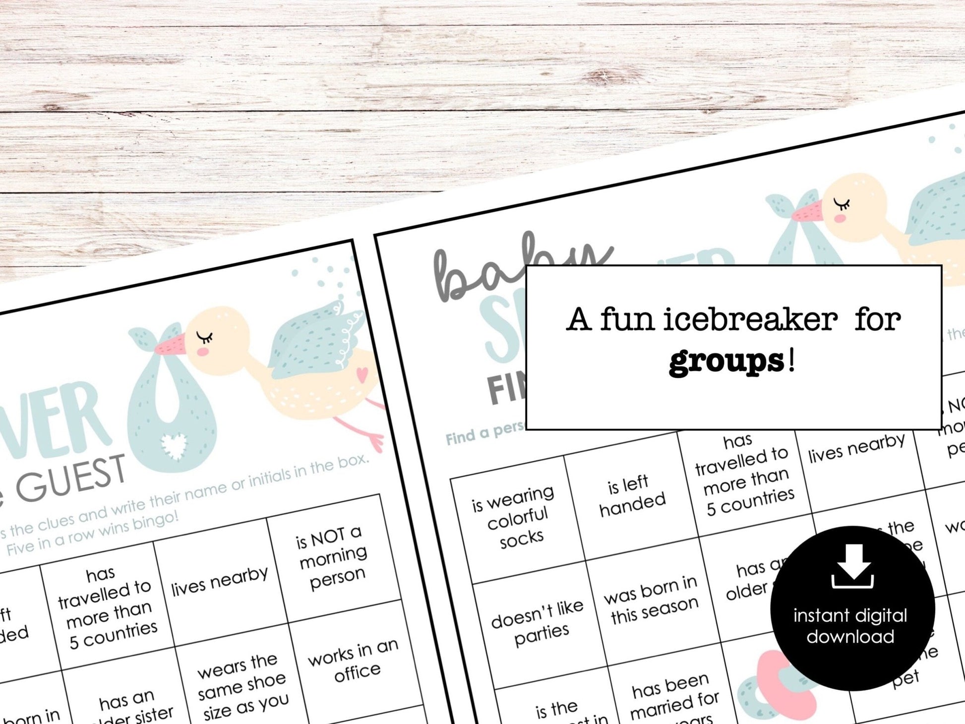 Baby Shower Party Game, Baby Find the Guest Bingo Game, Icebreakers Printable for Boy or Girl Baby Shower Game for Groups, Baby Shower Bingo - Before The Party
