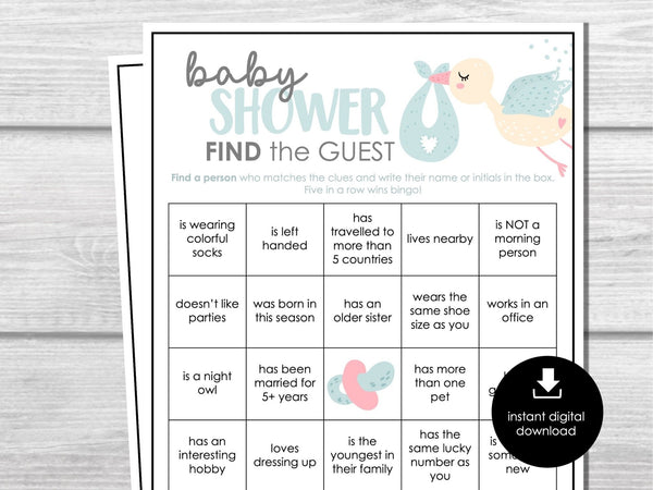 Baby Shower Party Game, Baby Find the Guest Bingo Game, Icebreakers Printable for Boy or Girl Baby Shower Game for Groups, Baby Shower Bingo - Before The Party