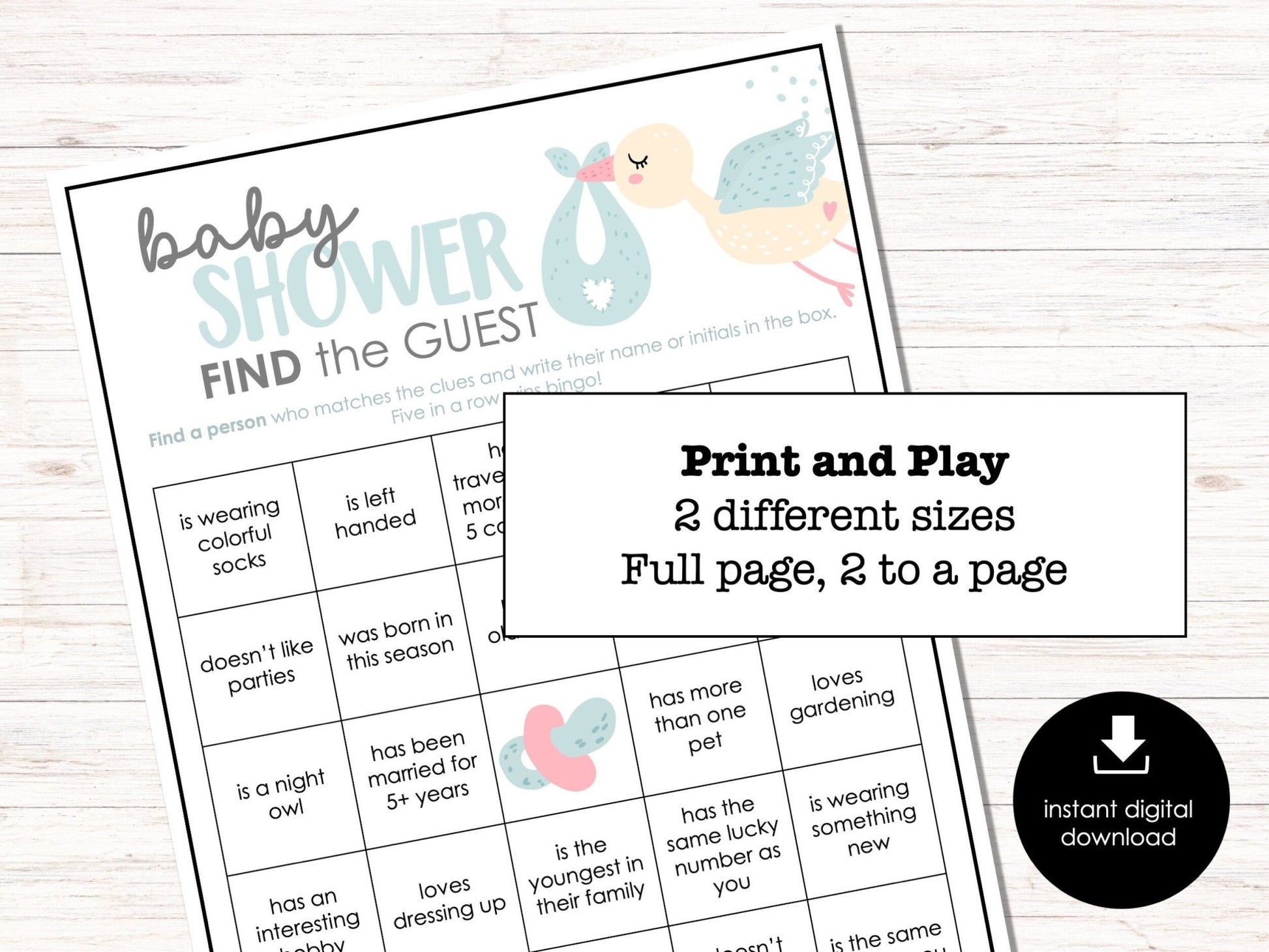 Baby Shower Party Game, Baby Find the Guest Bingo Game, Icebreakers Printable for Boy or Girl Baby Shower Game for Groups, Baby Shower Bingo - Before The Party
