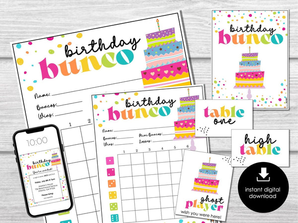 Birthday Party Bunco Score Cards, Happy Birthday Bunco Invitation, Bunco Night, Bunco Party Printable, Bunco Night Score Sheets, BUNKO game - Before The Party