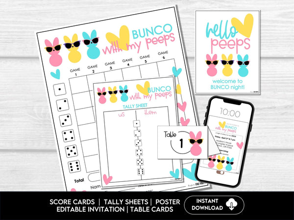 Bunco with My PEEPS - Easter Bunco Score Sheets - Spring Bunco Table Cards - Before The Party