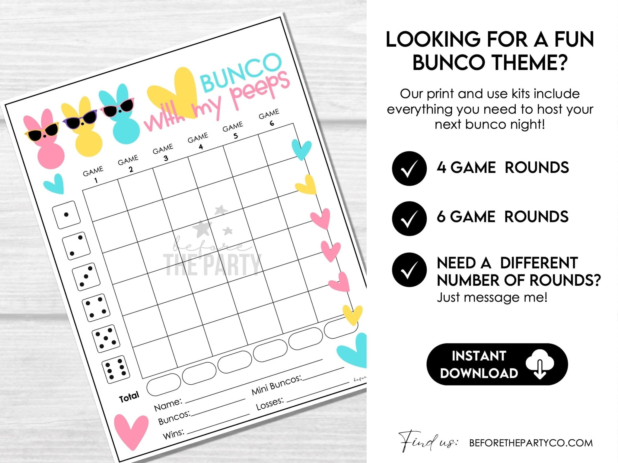 Bunco with My PEEPS - Easter Bunco Score Sheets - Spring Bunco Table Cards - Before The Party