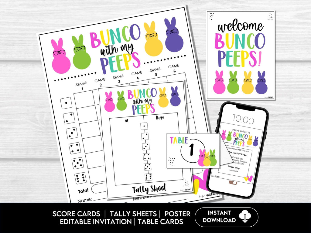 Bunco with my PEEPS - Easter Theme Peeps Bunco Game Cards with Editable Invitations - Before The Party