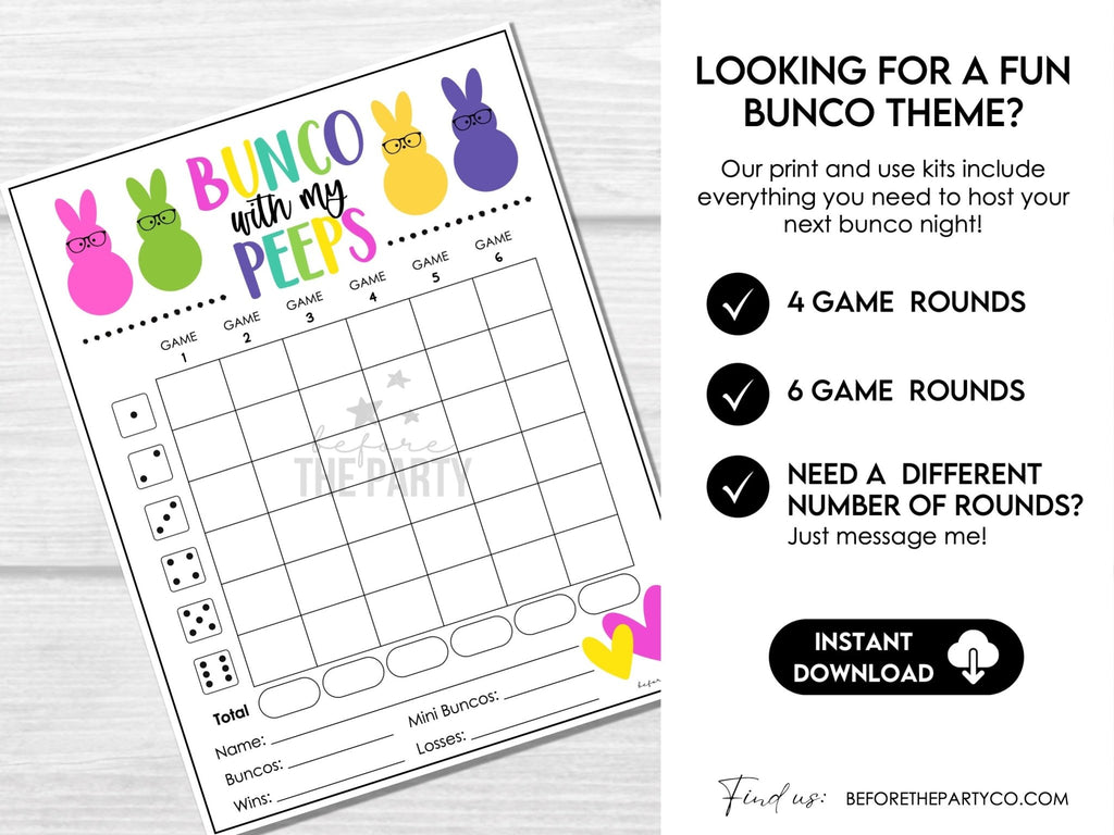 Bunco with my PEEPS - Easter Theme Peeps Bunco Game Cards with Editable Invitations - Before The Party