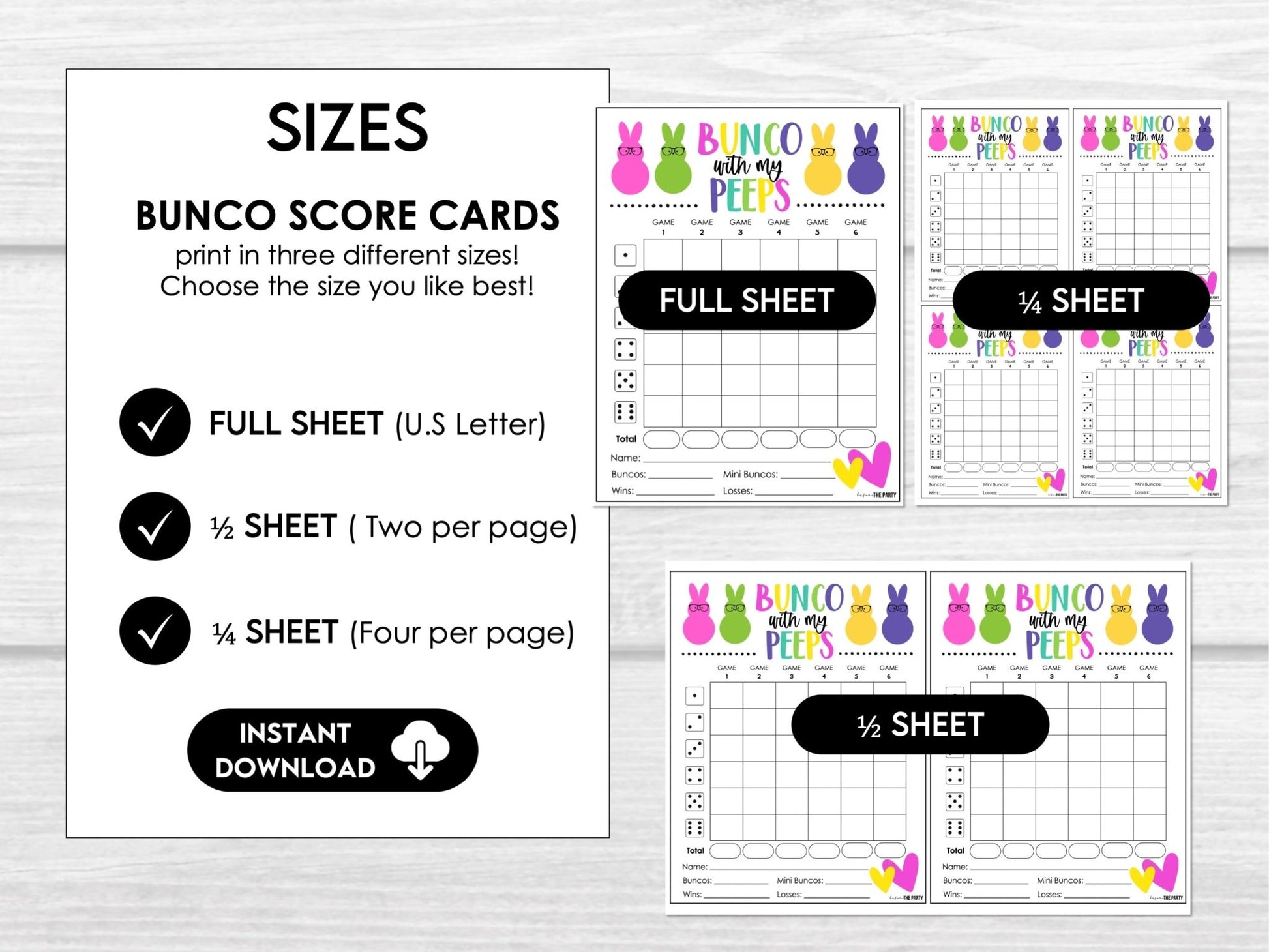 Bunco with my PEEPS - Easter Theme Peeps Bunco Game Cards with Editable Invitations