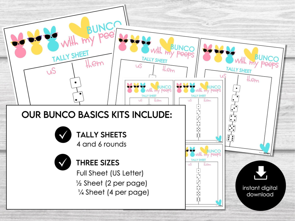 Bunco with my Peeps Score Sheet Bundle, Fun Scorecards, Tally Sheets April Bunco Night, Bunco Tally Sheet, includes 4 and 6 game rounds - Before The Party