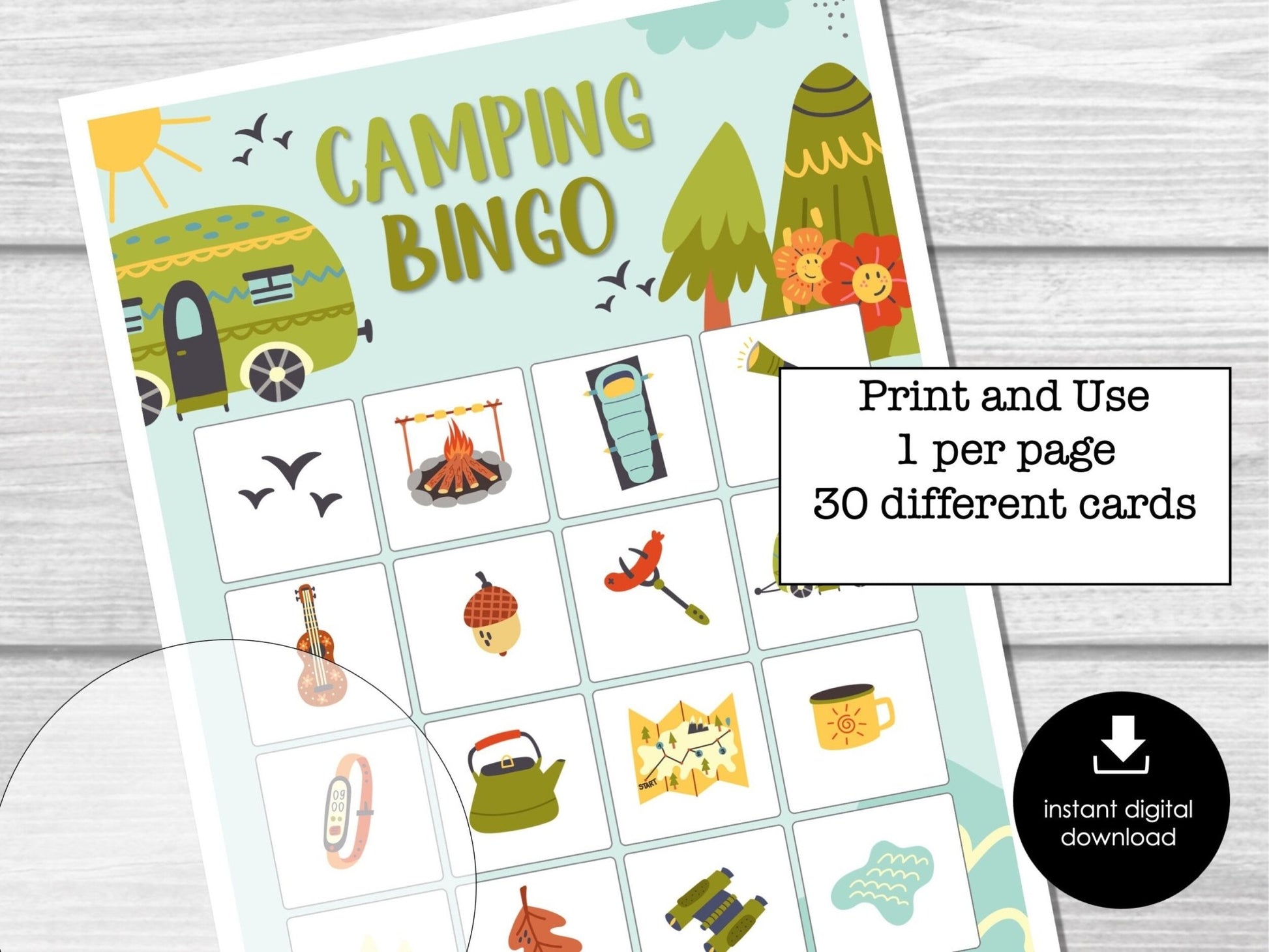 Camping Bingo Game, Party Game for Kids, Classroom Bingo Game, Scout Bingo Game, Camp Theme Printable Bingo Cards for Kids, Sleepover Party - Before The Party