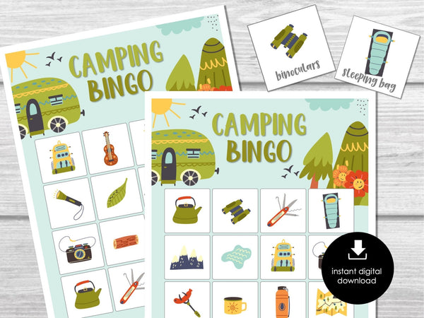 Camping Bingo Game, Party Game for Kids, Classroom Bingo Game, Scout Bingo Game, Camp Theme Printable Bingo Cards for Kids, Sleepover Party - Before The Party