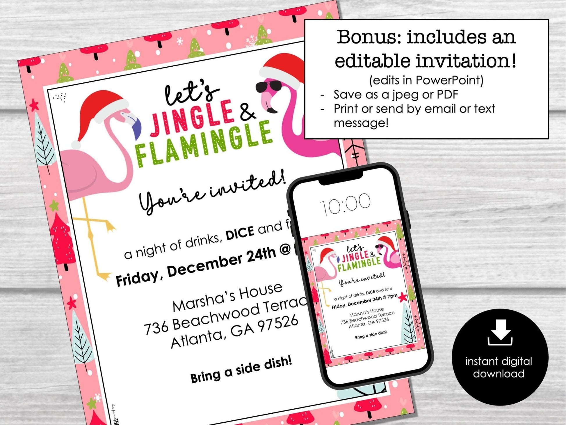 Flamingo Christmas Bunco Score Sheets, Flamingle December Bunco Cards