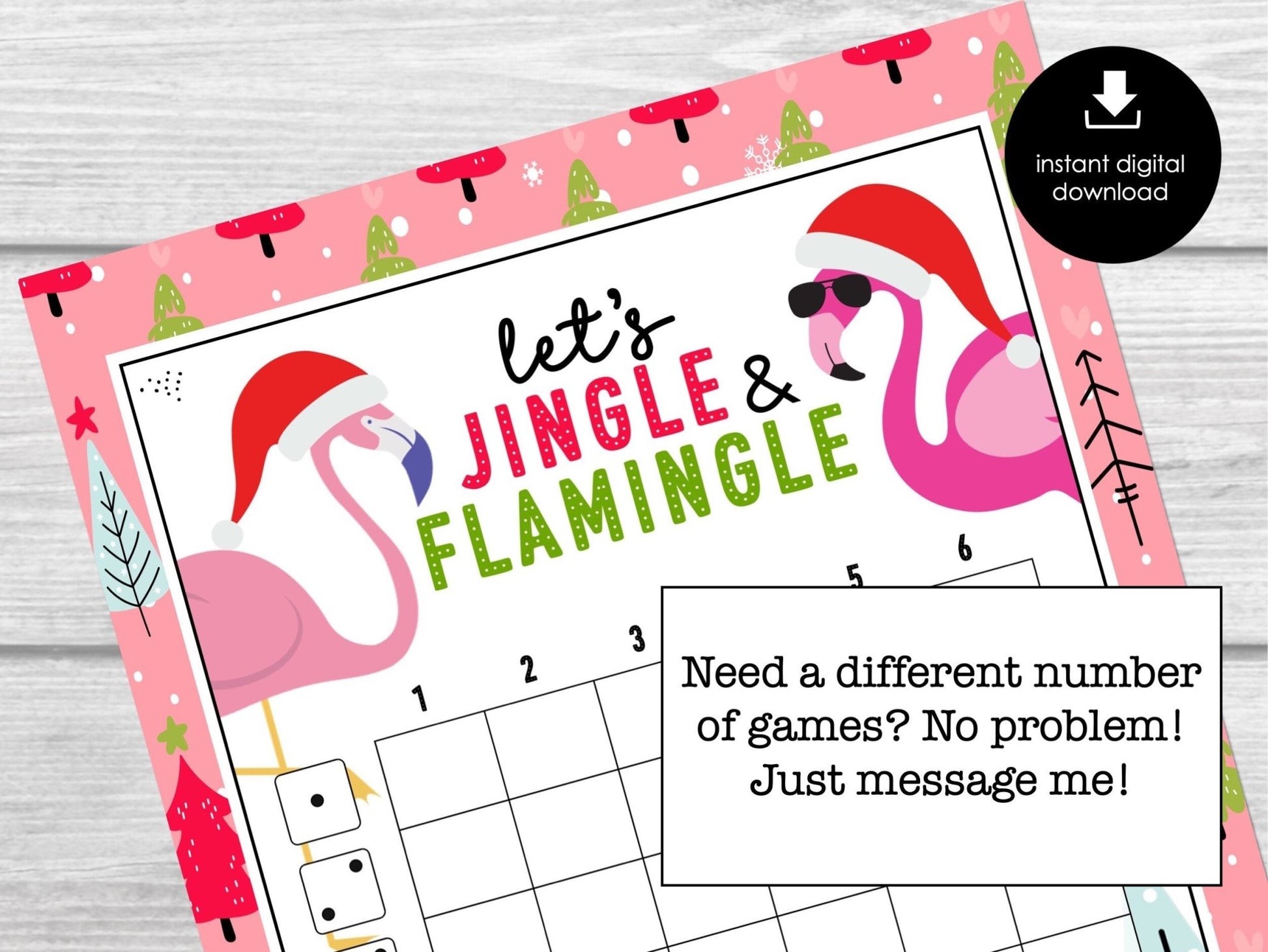 Flamingo Christmas Bunco Score Sheets, Flamingle December Bunco Cards