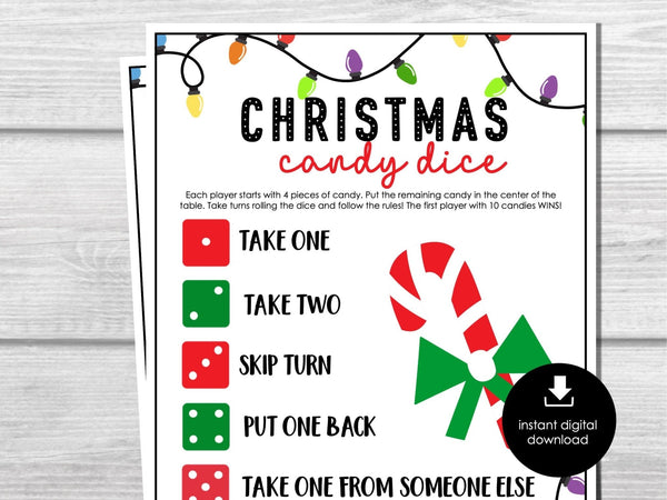 Christmas Candy Dice Game, Group Holiday Party Game, Printable Dice Game, Kids & Adults, School Party game, Candy Game for Christmas Party - Before The Party