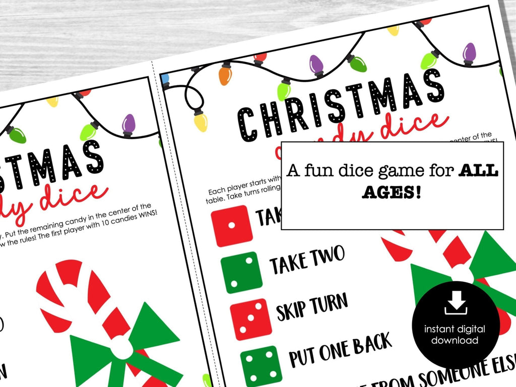 Christmas Candy Dice Game, Group Holiday Party Game, Printable Dice Game, Kids & Adults, School Party game, Candy Game for Christmas Party - Before The Party