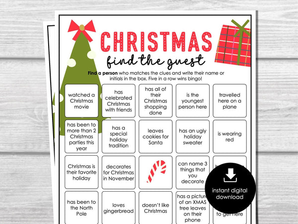 Christmas Find Someone Who Party Game, Printable Find the Guest Bingo, Game for Adults & Kids, Ice Breaker Game, Fun Holiday Printable Game - Before The Party