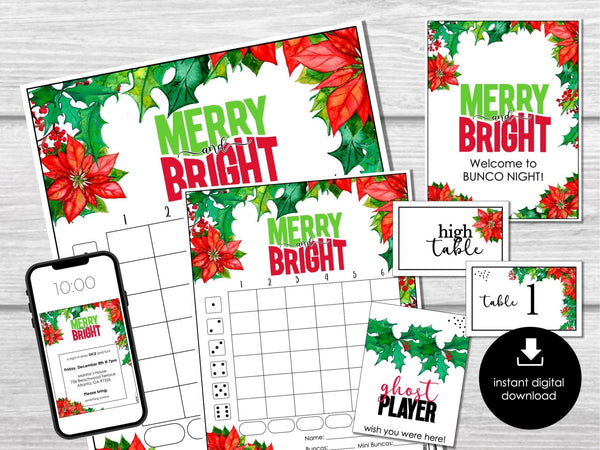 Christmas Floral Bunco Score Sheets, December Bunco Game, Christmas Bunco Invitation, Flowers Bunco Party Kit, Bunco Printables, Xmas Bunco - Before The Party