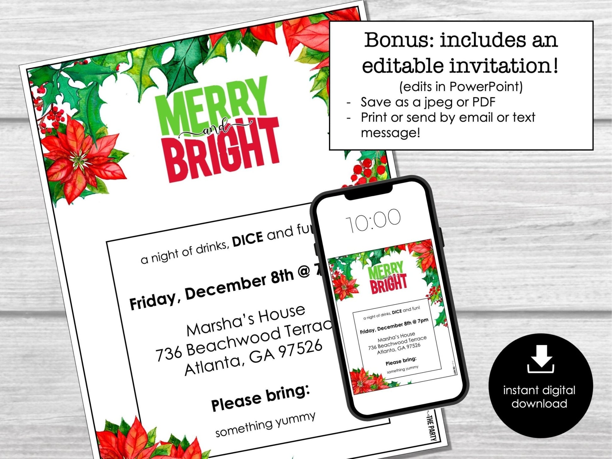 Christmas Floral Bunco Score Sheets, December Bunco Game, Christmas Bunco Invitation, Flowers Bunco Party Kit, Bunco Printables, Xmas Bunco - Before The Party