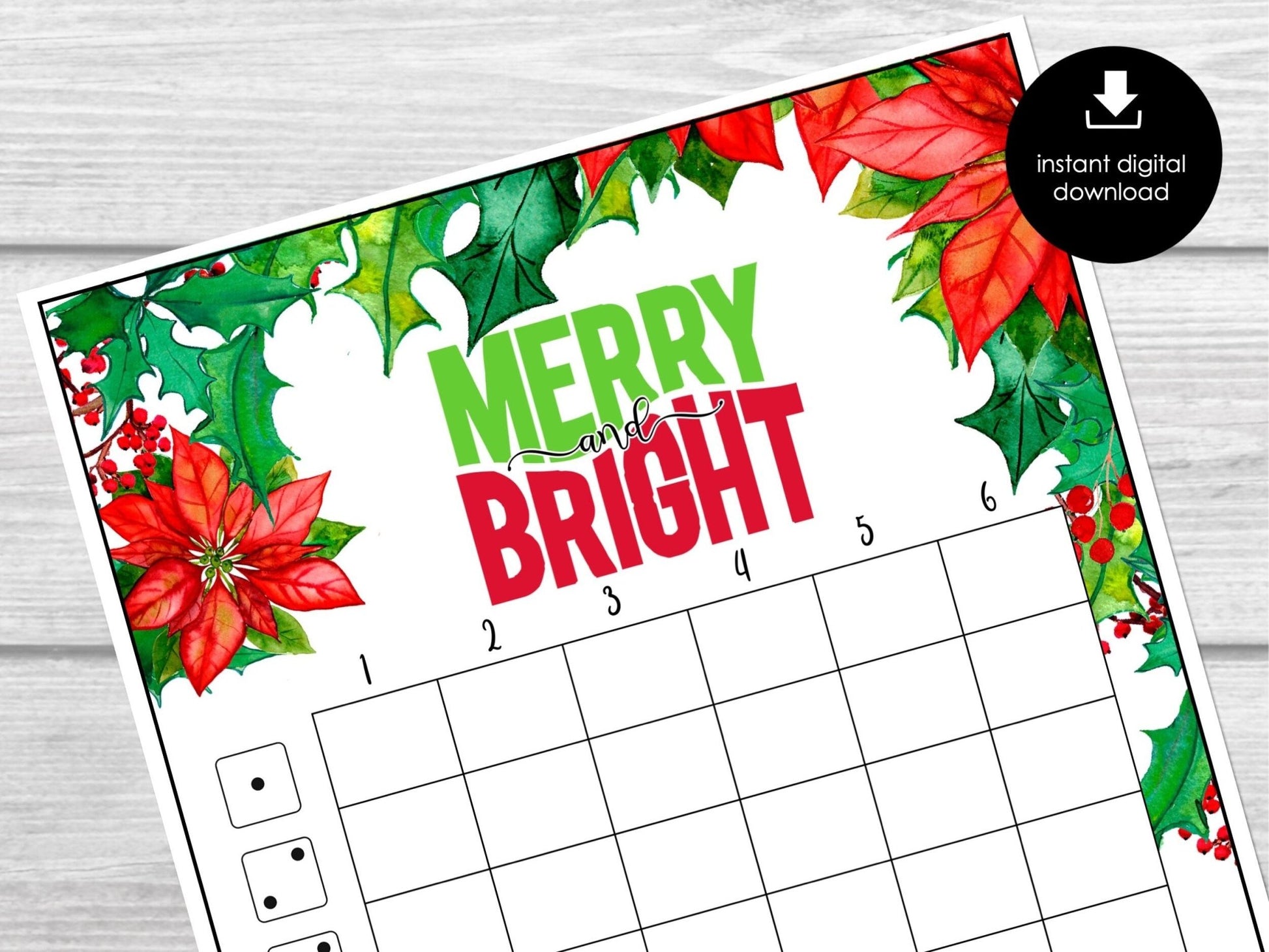 Christmas Floral Bunco Score Sheets, December Bunco Game, Christmas Bunco Invitation, Flowers Bunco Party Kit, Bunco Printables, Xmas Bunco - Before The Party