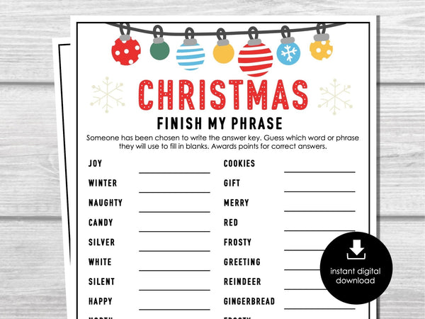 Christmas Party Game Finish the Phrase, Fun Party Activity for Kids and Adults, Ice Breaker Christmas Game, Events, Office Party, Classroom - Before The Party