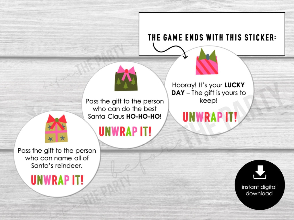 Christmas Pass The Gift, Group Unwrapping Game Stickers, Pass the Parcel Prompts, Unwrap the Gift Game, Pass the Prize, Holiday Party Game - Before The Party