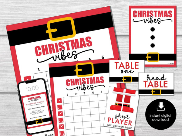 Christmas Printable Bunco Set, Bunco Tally Sheets, Bunco Score Sheets with Table Cards and Editable Invitation, Holiday Party Game, Santa - Before The Party