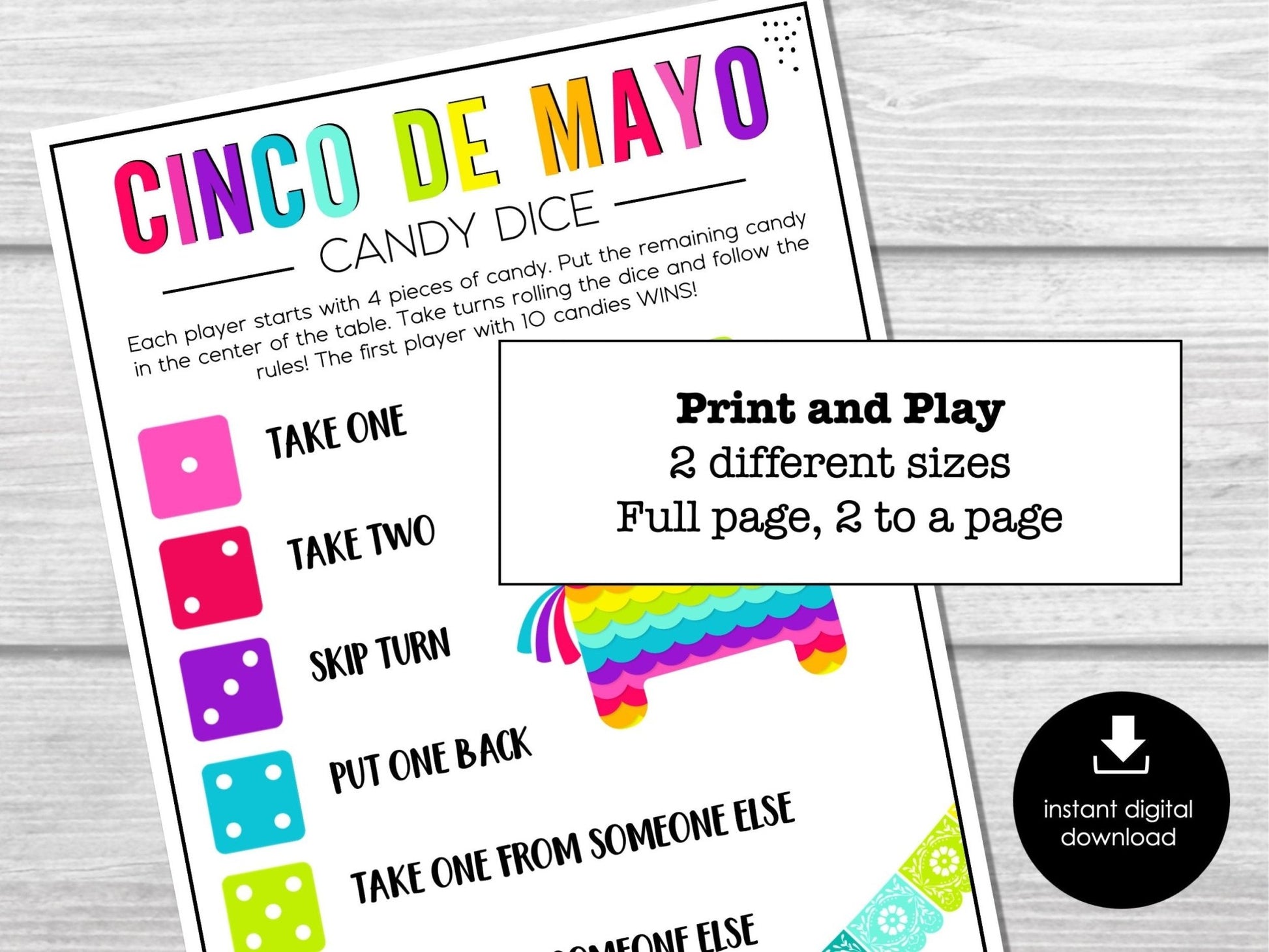 Cinco De Mayo Candy Dice Game, Printable May Party Game, Fiesta Group Party Games, Cinco de Mayo Dice Game for Adults & Kids Easy Party Game - Before The Party