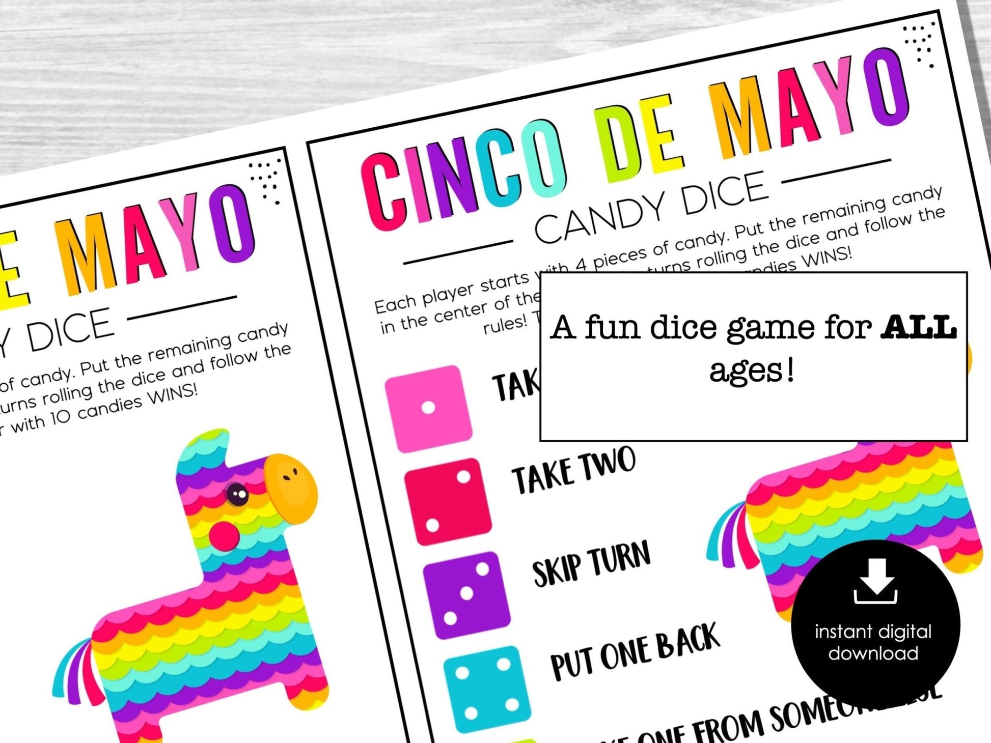 Cinco De Mayo Candy Dice Game, Printable May Party Game, Fiesta Group Party Games, Cinco de Mayo Dice Game for Adults & Kids Easy Party Game - Before The Party