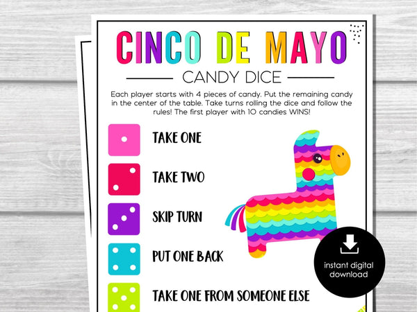 Cinco De Mayo Candy Dice Game, Printable May Party Game, Fiesta Group Party Games, Cinco de Mayo Dice Game for Adults & Kids Easy Party Game - Before The Party