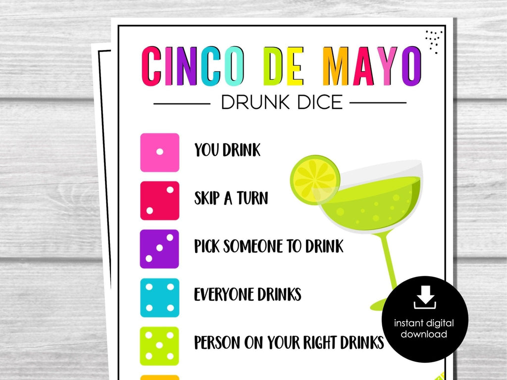 Cinco De Mayo Drunk Dice Game, Cinco de Mayo Games - Drunk Dice, Drinking Games for Adults, Printable Game, Office Party, Bar, Birthday Game - Before The Party