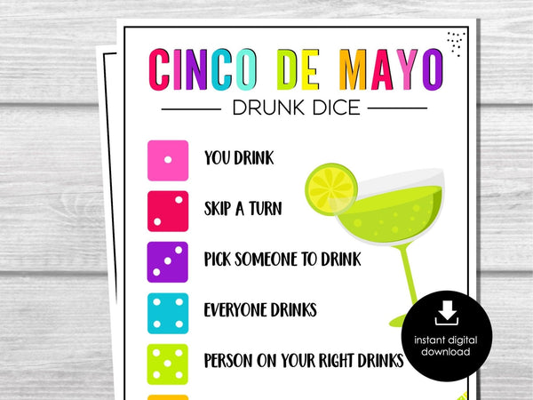 Cinco De Mayo Drunk Dice Game, Cinco de Mayo Games - Drunk Dice, Drinking Games for Adults, Printable Game, Office Party, Bar, Birthday Game - Before The Party