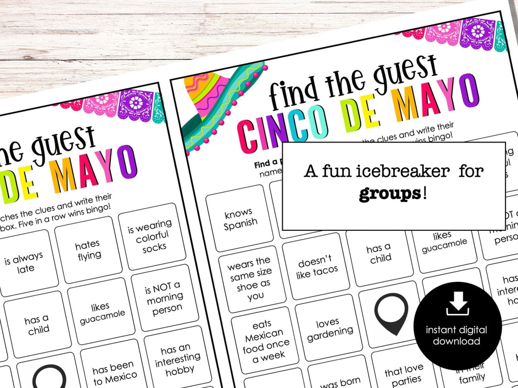 Cinco De Mayo Find the Guest Bingo, Printable Party Game, Printable Game for Adults & Kids, Fun Ice breaker Game, Office Party Game, Mingle - Before The Party