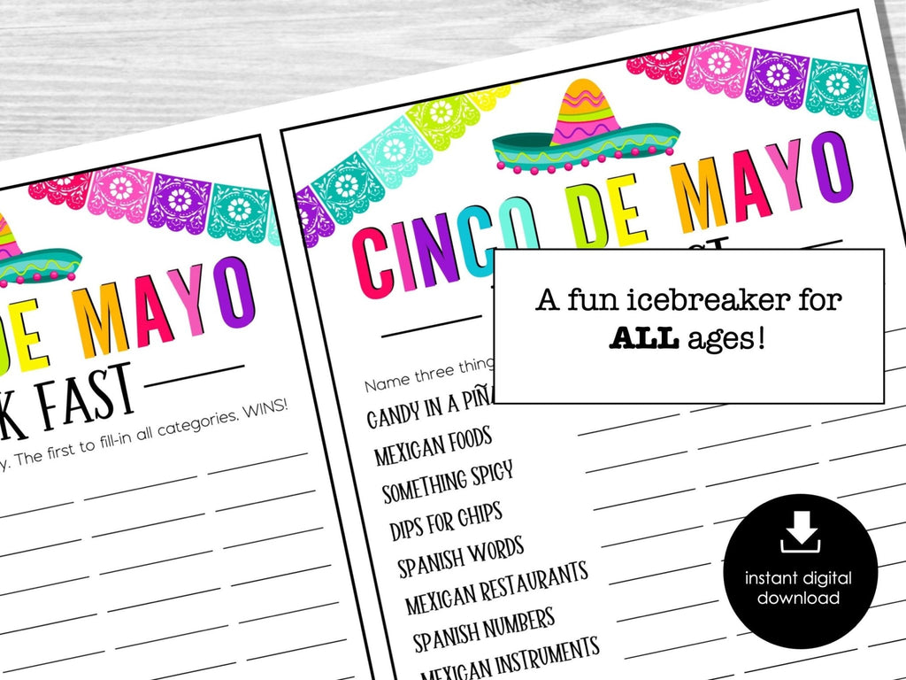 Cinco de Mayo THINK FAST Game, Word Game for Parties, Mexican Fiesta Party Games, Fun Cinco de Mayo Games, Party Games for Kids and Adults - Before The Party