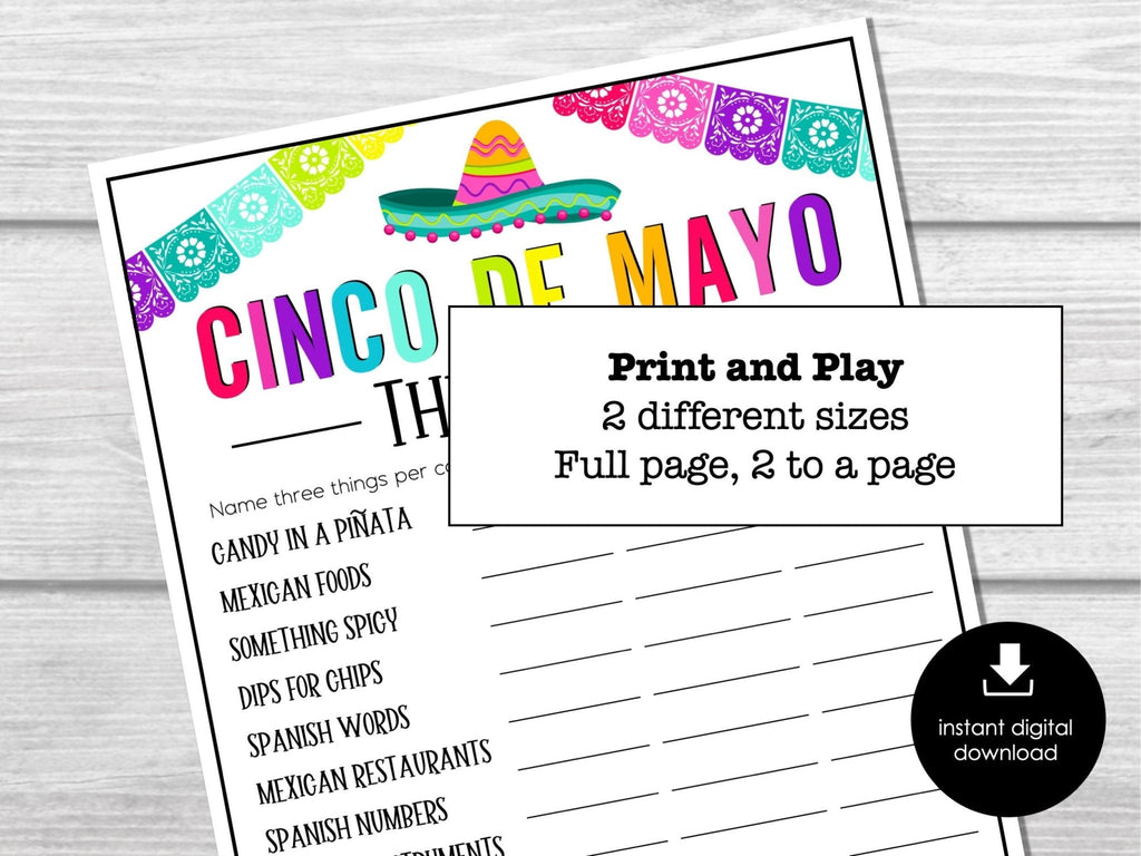 Cinco de Mayo THINK FAST Game, Word Game for Parties, Mexican Fiesta Party Games, Fun Cinco de Mayo Games, Party Games for Kids and Adults - Before The Party