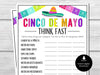 Cinco de Mayo THINK FAST Game, Word Game for Parties, Mexican Fiesta Party Games, Fun Cinco de Mayo Games, Party Games for Kids and Adults - Before The Party