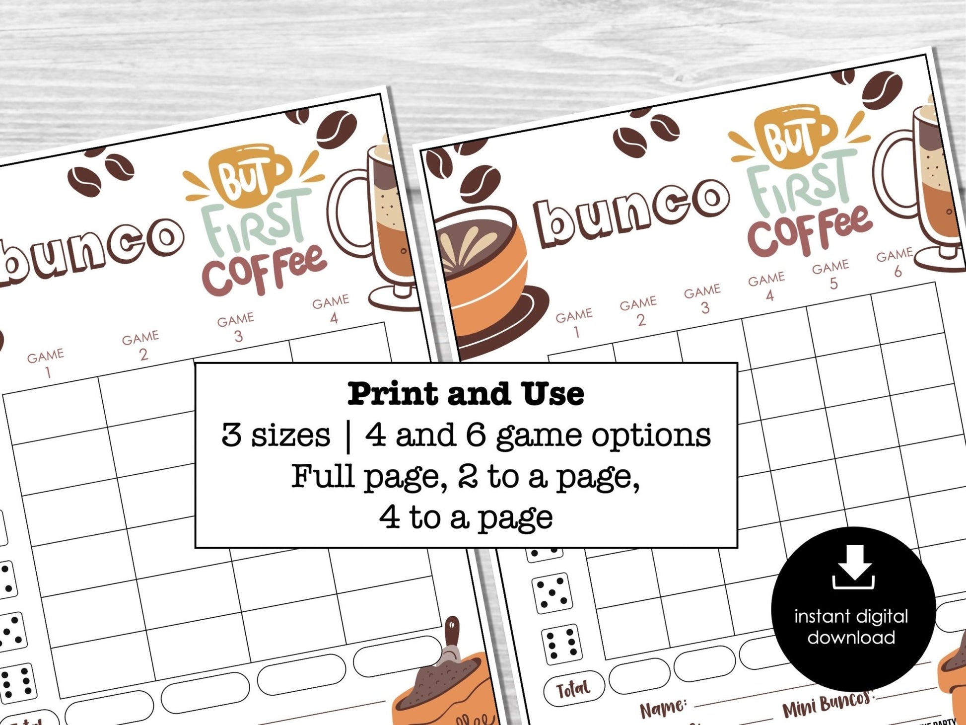Coffee Lovers Bunco Score Sheets, Coffee Party Bunco, Bunco Score Cards, Bunco Table Cards - Before The Party