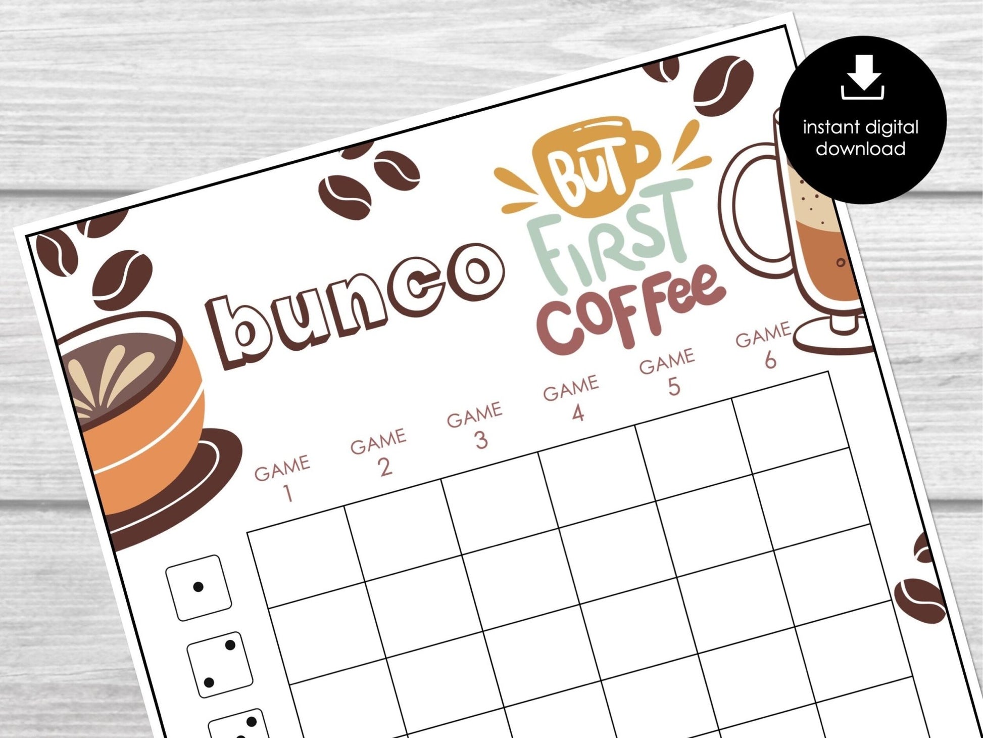 Coffee Lovers Bunco Score Sheets, Coffee Party Bunco, Bunco Score Cards, Bunco Table Cards, Cute Bunco Theme, Bunco Invitation Printable - Before The Party