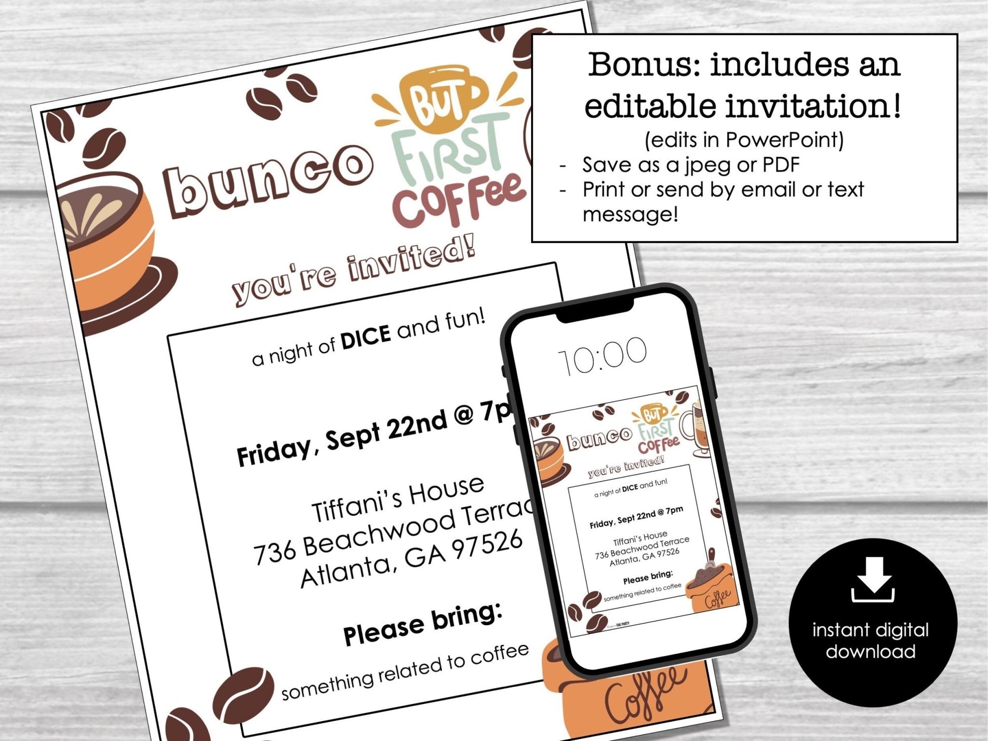 Coffee Lovers Bunco Score Sheets, Coffee Party Bunco, Bunco Score Cards, Bunco Table Cards, Cute Bunco Theme, Bunco Invitation Printable - Before The Party
