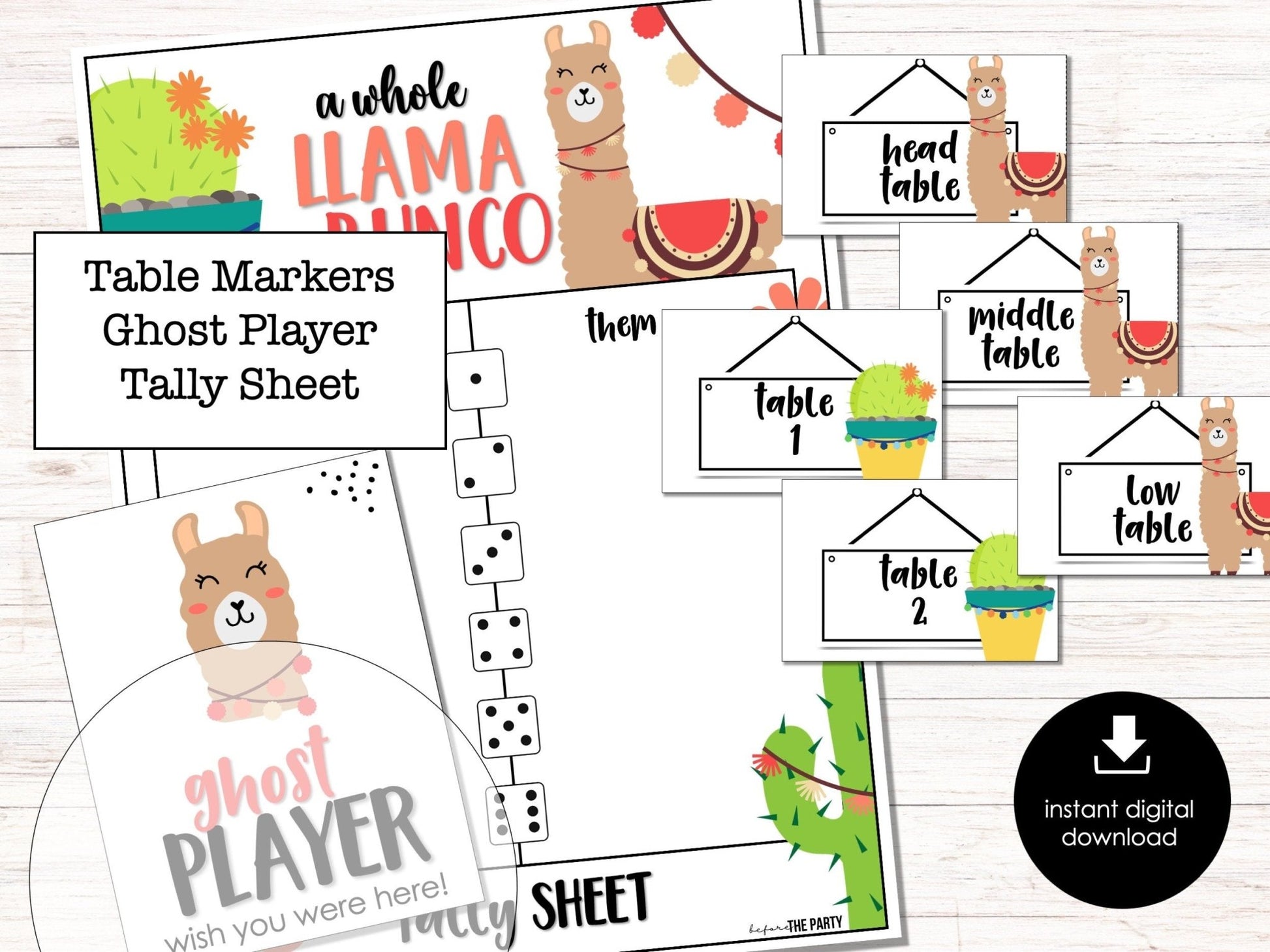 Cute Llama Bunco Score Sheets, Bunco Cards, Bunco Printable, Bunco Invitation